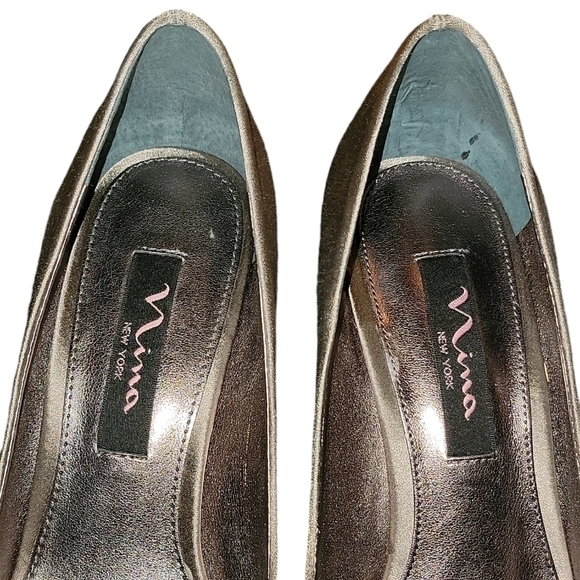 New York Nina size 6 high heel shoes Rhinestone, open toe, 3" Heel, gray - Picture 6 of 10